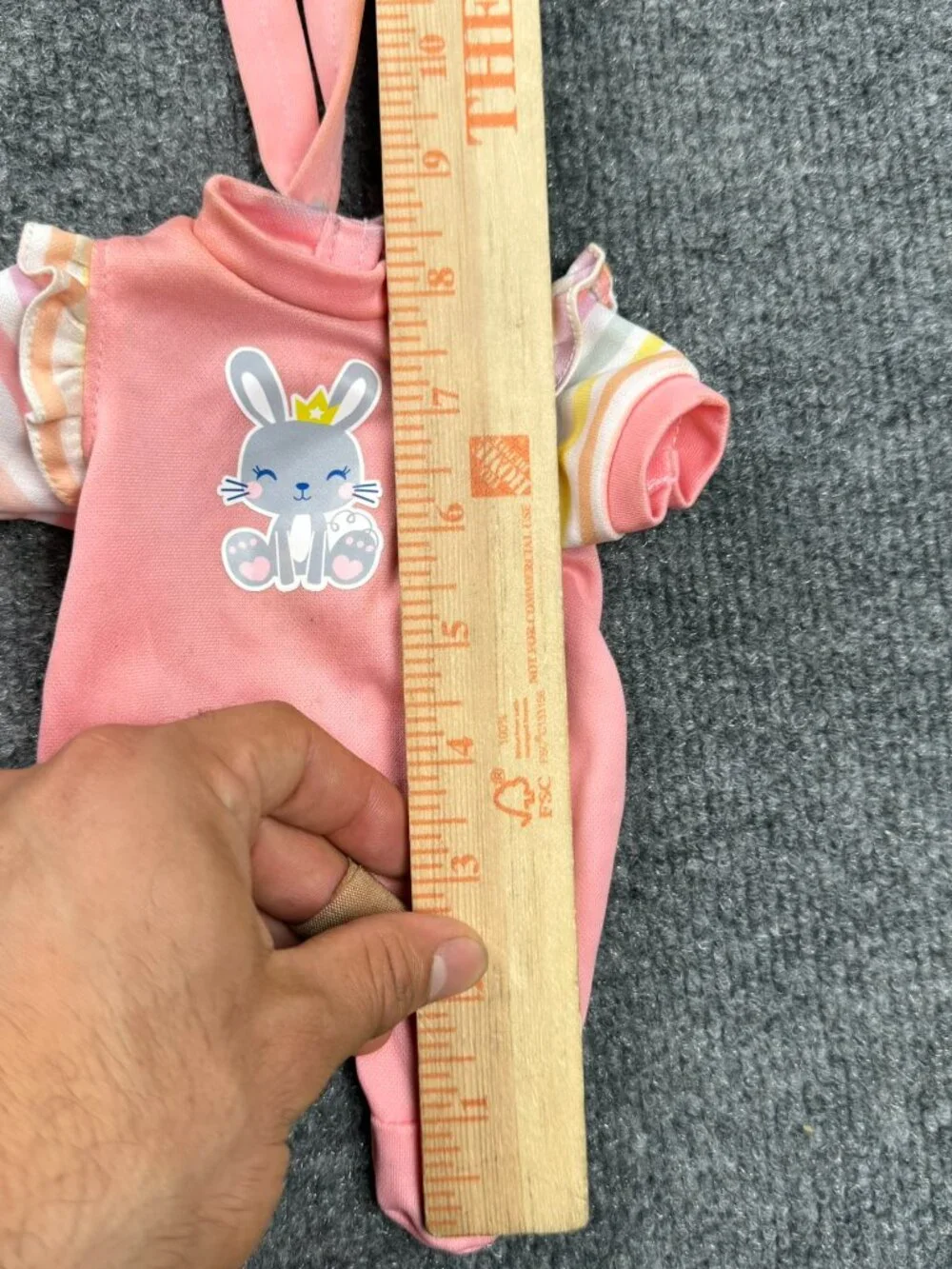 Girls Baby Doll Outfit Pink Bunny Crown Striped Sleeves Stuffed Animal Clothes